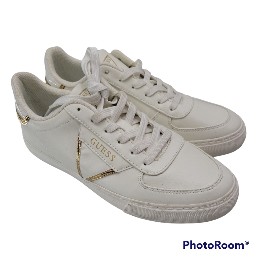 Guess Mens Sneakers Shoes Size 9 White Gold New GMMEEKO